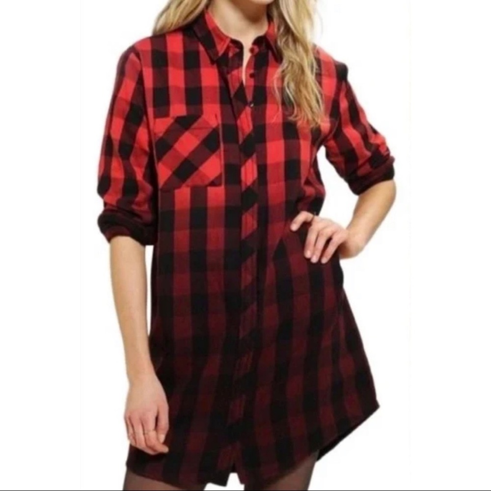 Urban Outfitters BDG Ombre Buffalo Plaid Button Down Shirt Dress Size Small